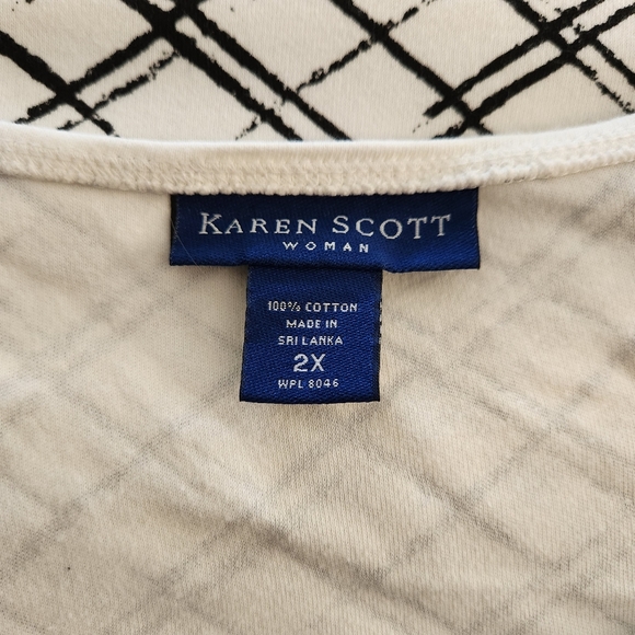 Karen Scott 3/4 sleeve plus size off white & black criss-cross pattern 2X W-669 - Picture 3 of 5